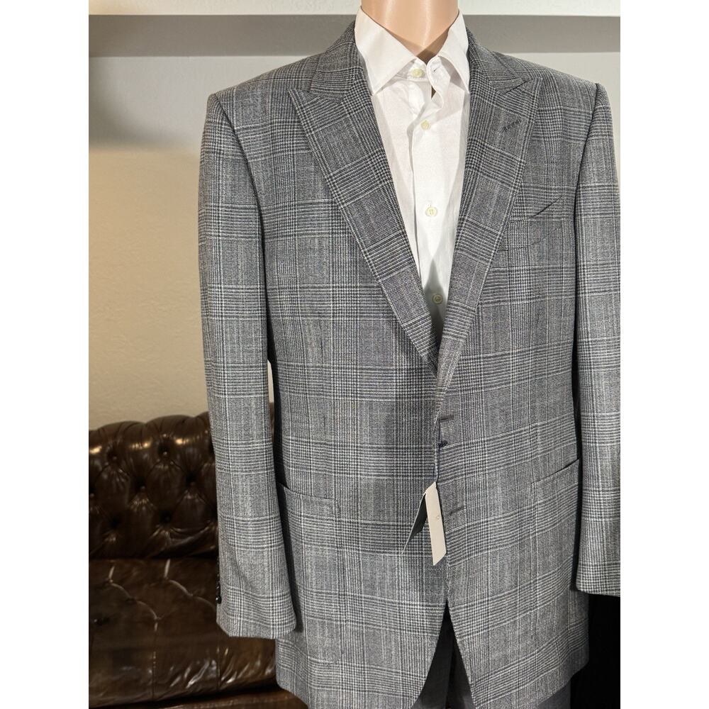 New with Tags Tom Ford Prince of Wales Houndstooth Gray Blazer 54 44R Peak Lapel - Picture 7 of 15